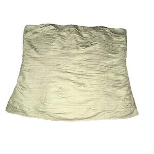 Reformation Olive Green Strapless Ruched Top Size 10 Organic Cotton Smocked Back